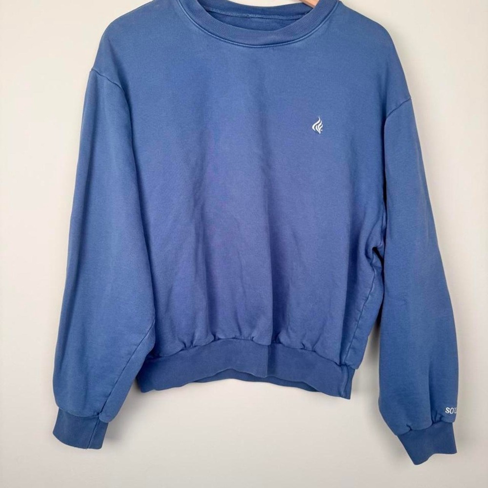 SoulMeet Blue Crewneck Sweatshirt Graphic Pullover Size